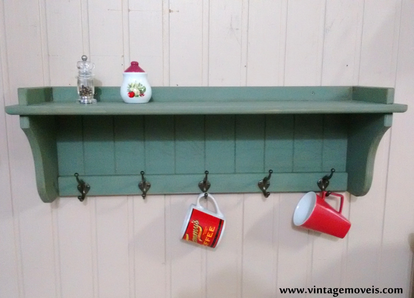 Prateleira Grande c. 05 Ganchos Verde Antigo Envelhecido (0,80L x  0,21P x 0,27A)